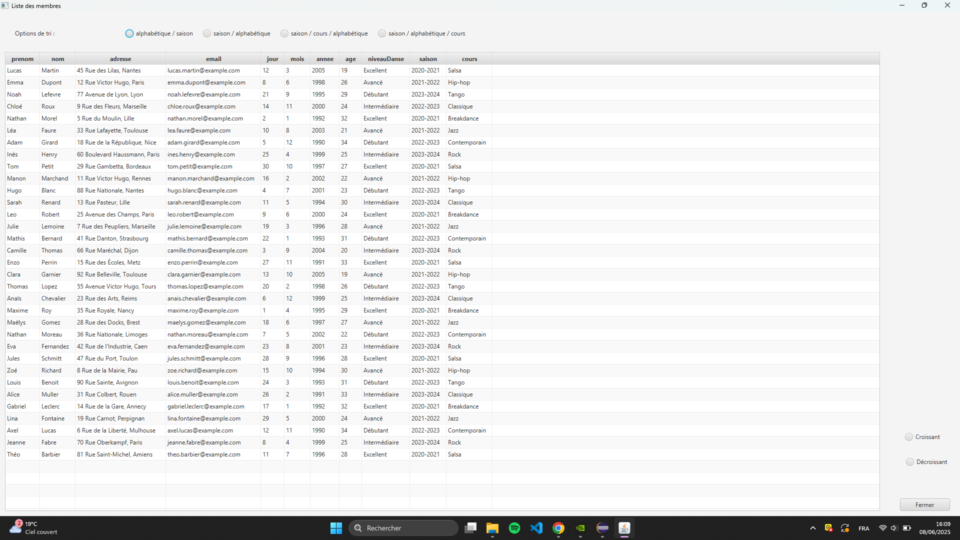 Capture d'écran du code de l'application