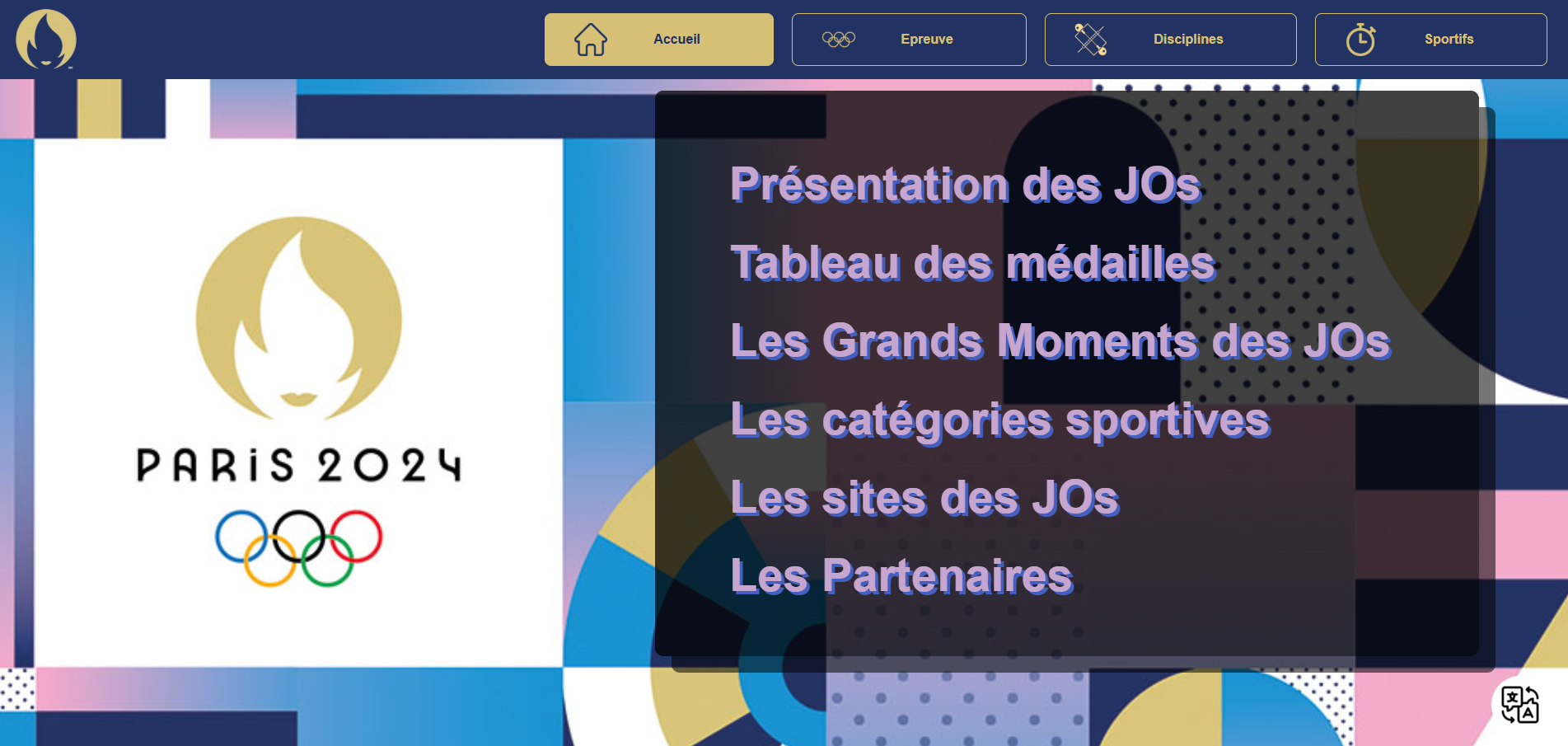 Capture d'écran du site des JOs réalisé